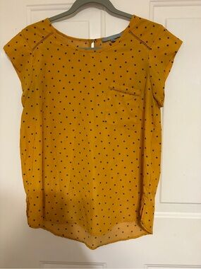 Sweet Rain Women's Vibrant Mustard Color Blouse with Black Dog Paw Prints Size M